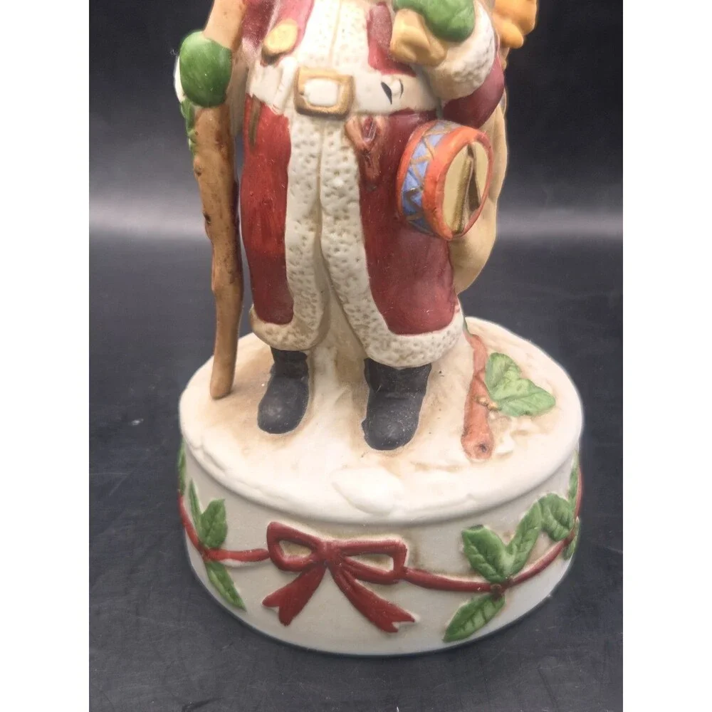 Vintage Enesco Porcelain Santa Claus With Toys Plays White Christmas WORKS